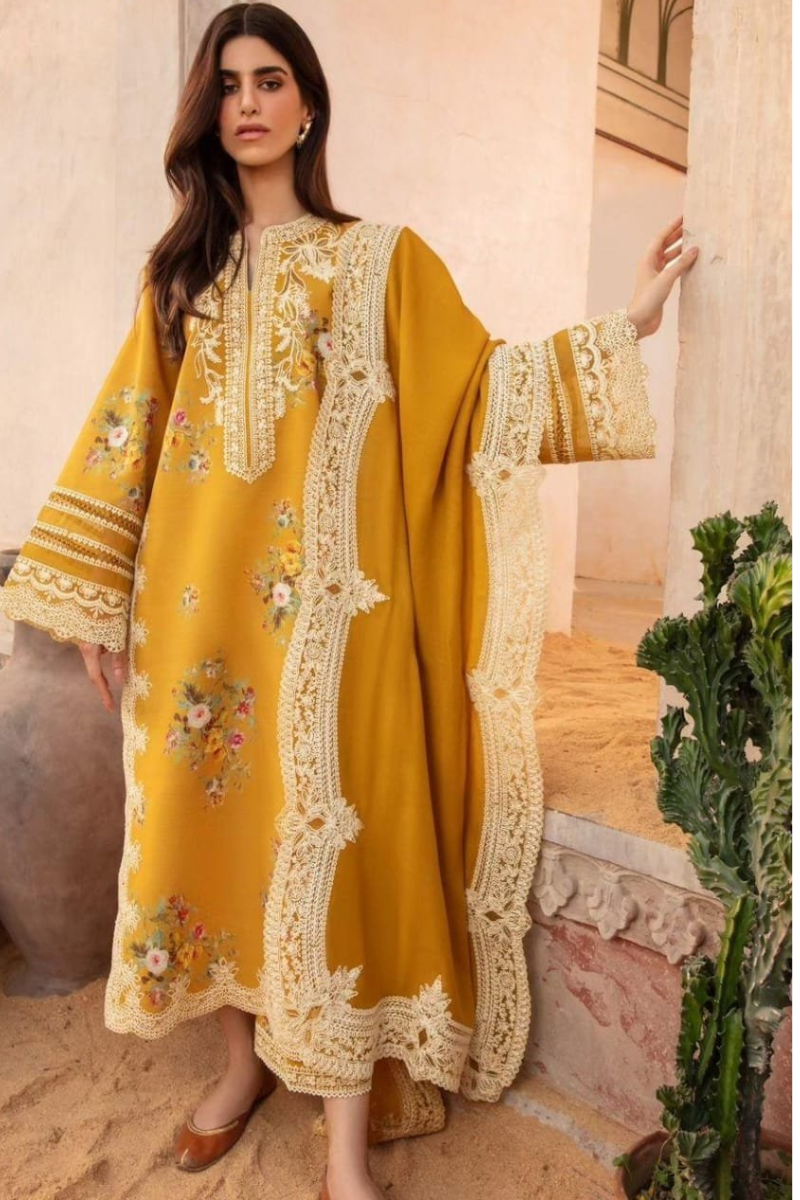 Crimson - 3PC Lawn Front Full Heavy Embroidered Shirt With Bamber Chiffon Embroidered Dupatta-NL-6094