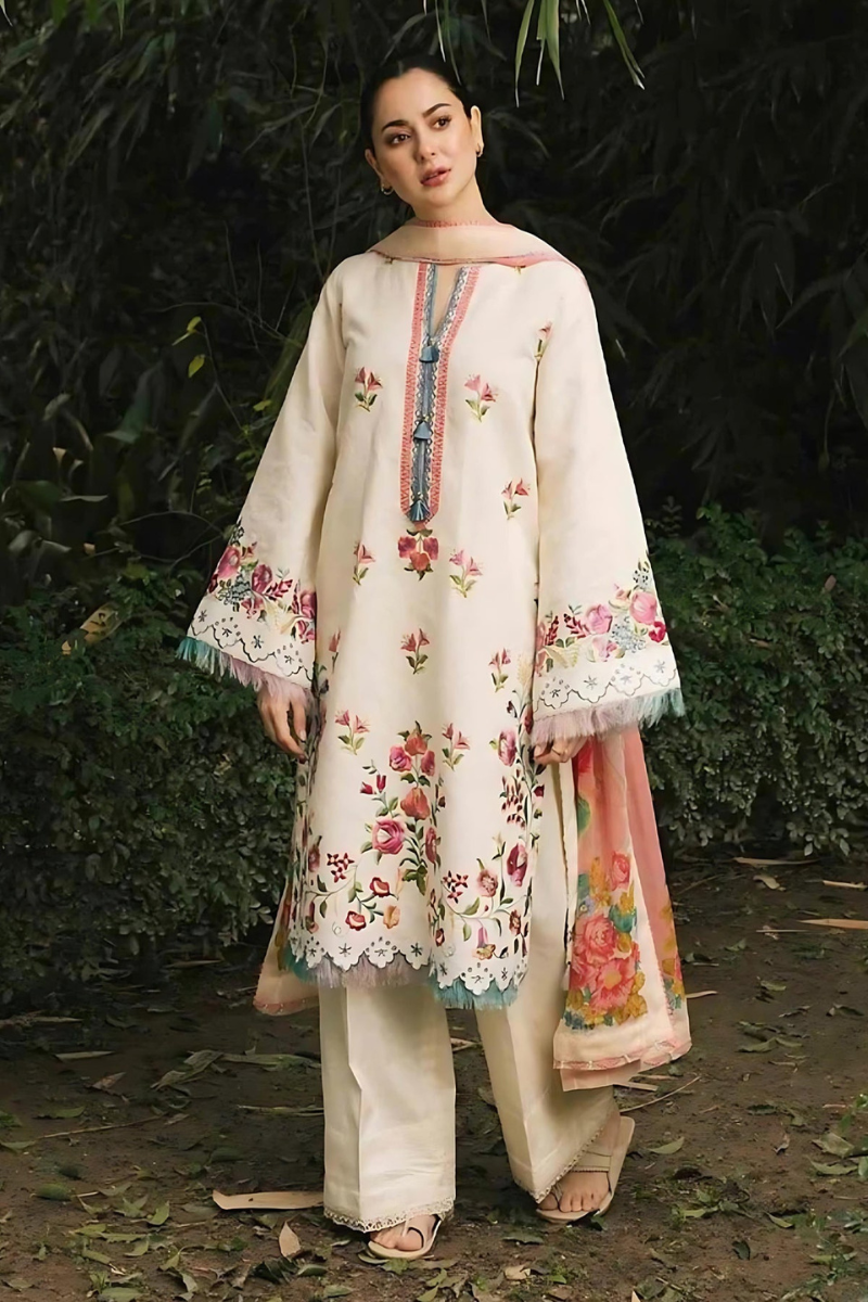 ZAHRA SHAHJAHAN- 3PC LAWN EMBROIDERED SHIRT WITH DIAMOND PRINT DUPATTA-NL6095