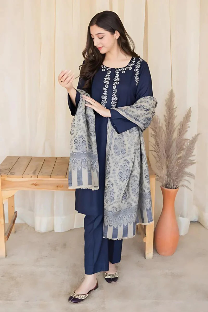 ASLING - 3PC LAWN EMBROIDERED SHIRT WITH DIAMOND PRINTED SHAWL AND TROUSER -NL-6013