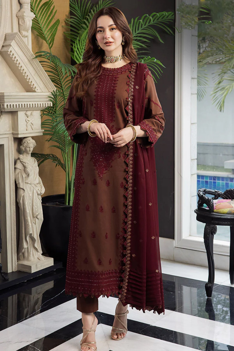 ASIM JOFA - 3PC Lawn Front Full Heavy Embroidered Shirt With Bamber Chiffon Embroidered Dupatta-NL-6096