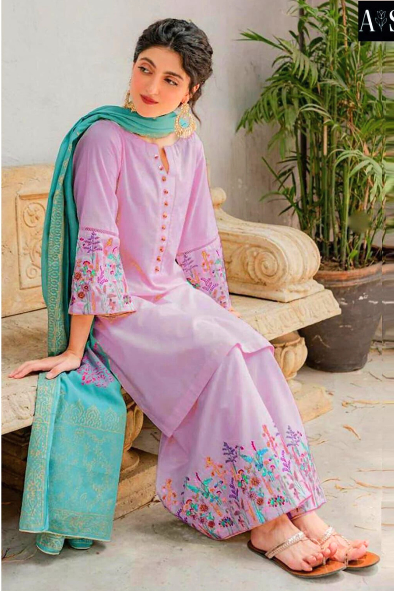 ASLING - 3PC LAWN EMBROIDERED SHIRT WITH DIAMOND PRINTED SHAWL AND TROUSER -NL-6012