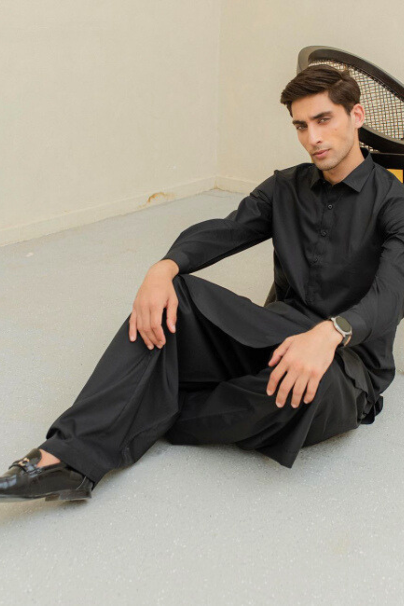 Black Unstitched Soft Cotton Suit for Mens Classic Elegance-NL-9002