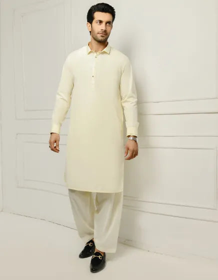 CREAM POLYESTER BLANDED KAMEEZ SHALWAR-NL-3005 - Naya Libass