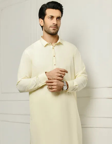 CREAM POLYESTER BLANDED KAMEEZ SHALWAR-NL-3005 - Naya Libass