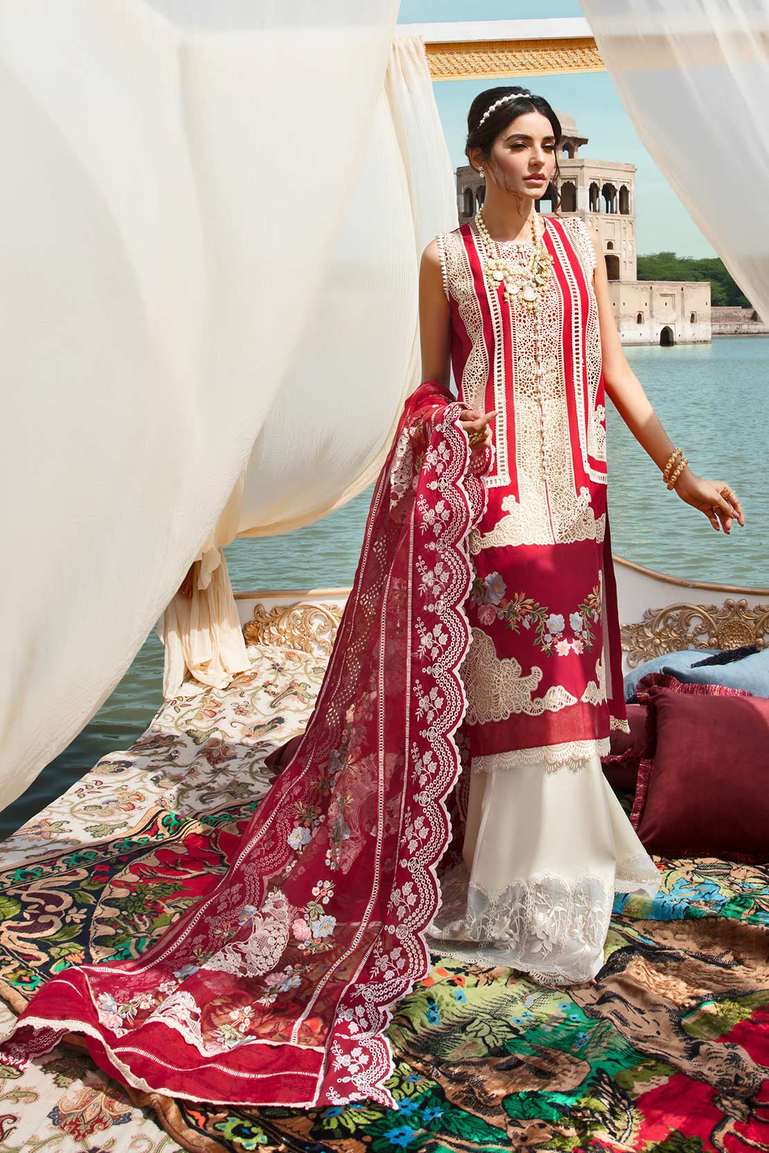 CRIMSON-3-Piece Lawn Ensemble with Organza Embroided Duppata-NL-5011