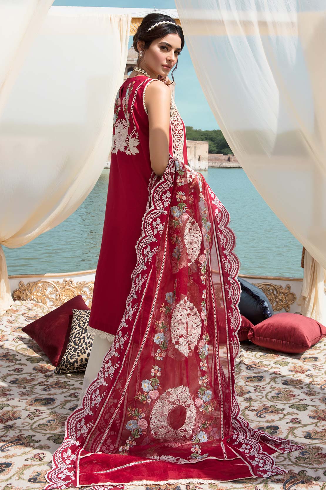 CRIMSON-3-Piece Lawn Ensemble with Organza Embroided Duppata-NL-5011