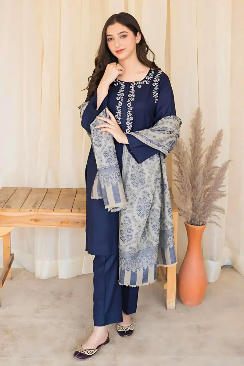 ASLING - 3PC LAWN EMBROIDERED SHIRT WITH DIAMOND PRINTED SHAWL AND TROUSER -NL-6013